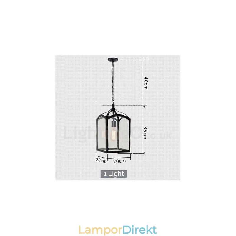 Metal Rustic Lodge Pendellampa Med Glasskärm