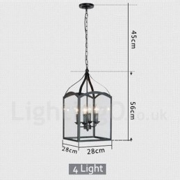 4 Ljus Svart Metall Rustik Lodge Taklampa Med Glasskärm