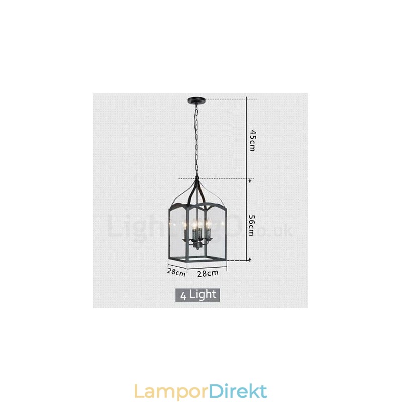 4 Ljus Svart Metall Rustik Lodge Taklampa Med Glasskärm