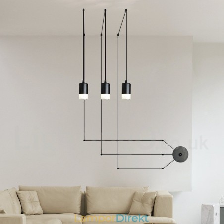 För 3 Ljussvart Taklampa Med Glasskärm För 3 Ljussvart Taklampa Med Glasskärm