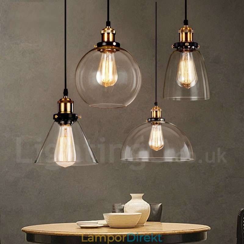 Retro Vintage Taklampa Med Glasskärmslampa