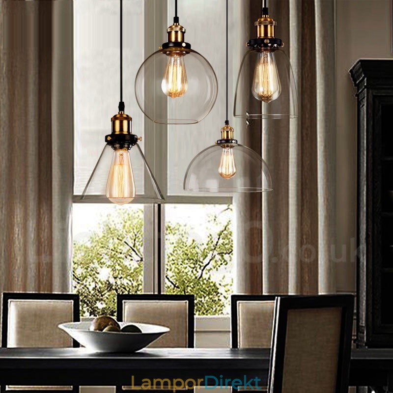 Retro Vintage Taklampa Med Glasskärmslampa