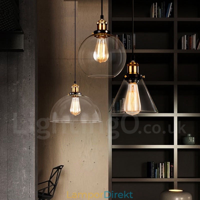 Retro Vintage Taklampa Med Glasskärmslampa
