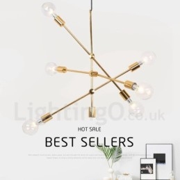 6 Ljus Kopparkrona Med Glasskärmslampa