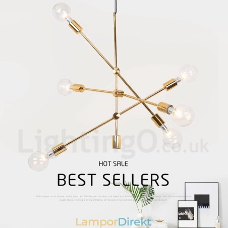 6 Ljus Kopparkrona Med Glasskärmslampa 6 Ljus Kopparkrona Med Glasskärmslampa