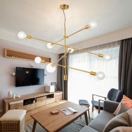 6 Ljus Kopparkrona Med Glasskärmslampa