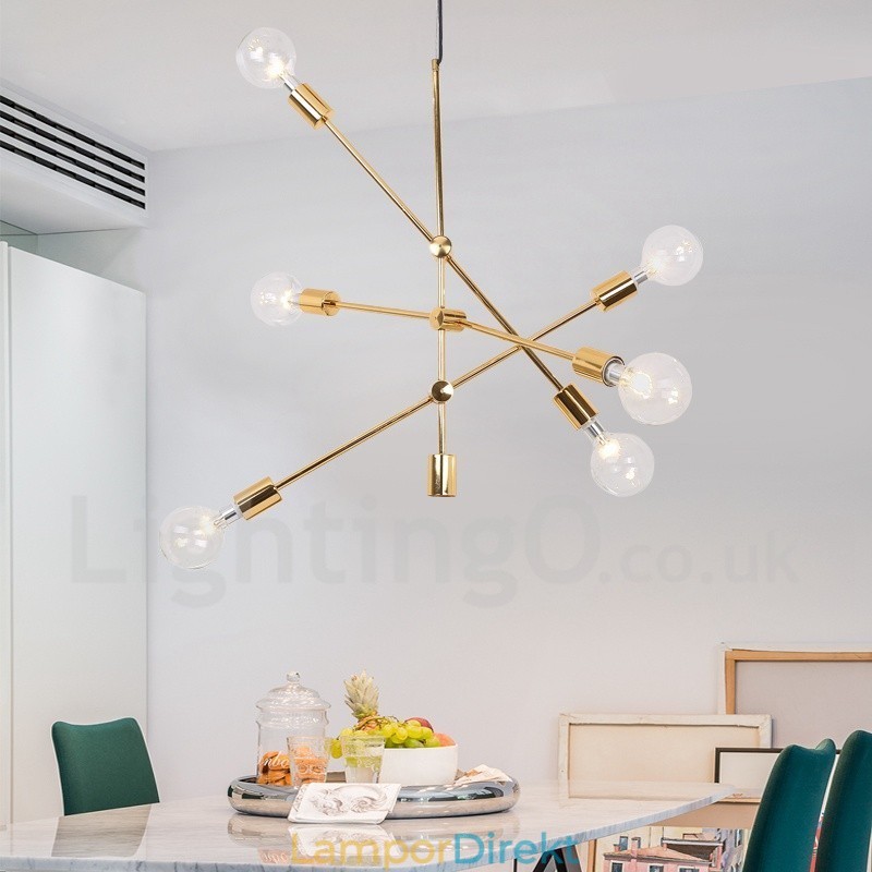 6 Ljus Kopparkrona Med Glasskärmslampa