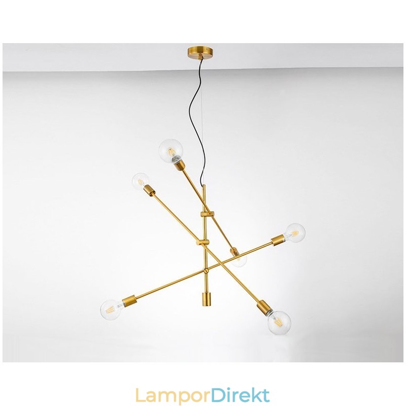 6 Ljus Kopparkrona Med Glasskärmslampa