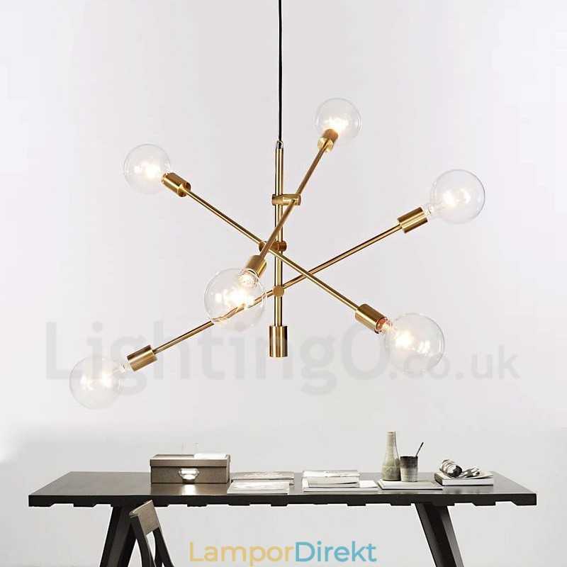 6 Ljus Kopparkrona Med Glasskärmslampa