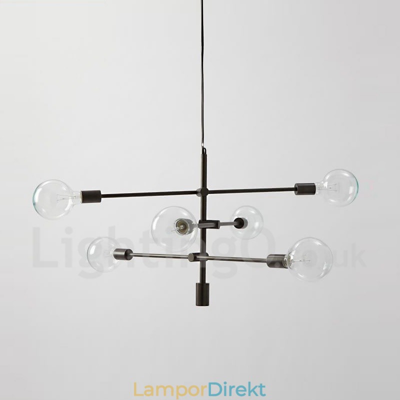 6 Ljus Kopparkrona Med Glasskärmslampa