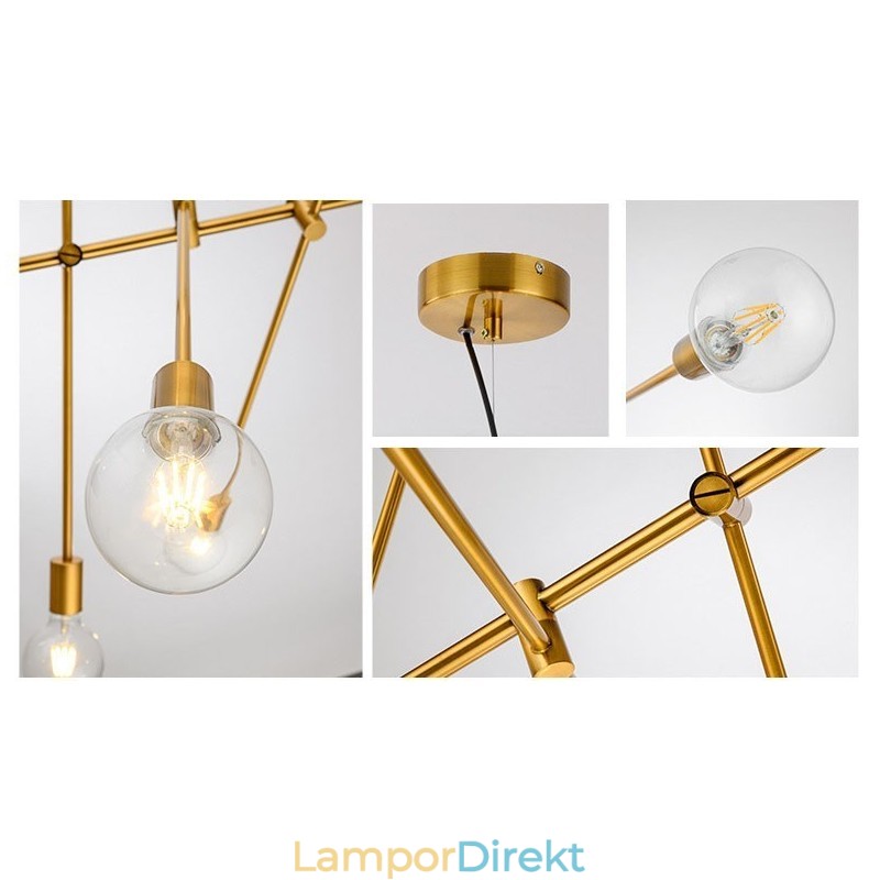 6 Ljus Kopparkrona Med Glasskärmslampa