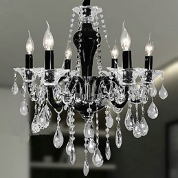 6 Ljus Kristallkrona I Svart Designaccent