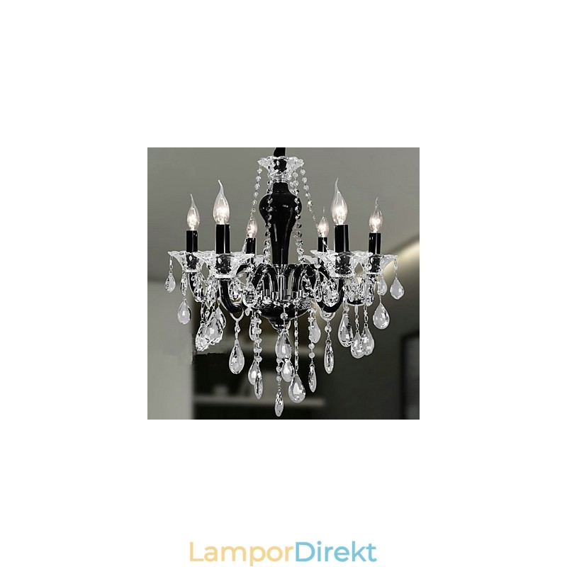 6 Ljus Kristallkrona I Svart Designaccent