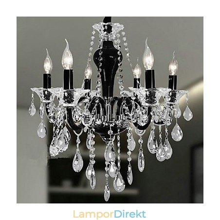 6 Ljus Kristallkrona I Svart Designaccent 6 Ljus Kristallkrona I Svart Designaccent