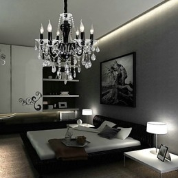 6 Ljus Kristallkrona I Svart Designaccent