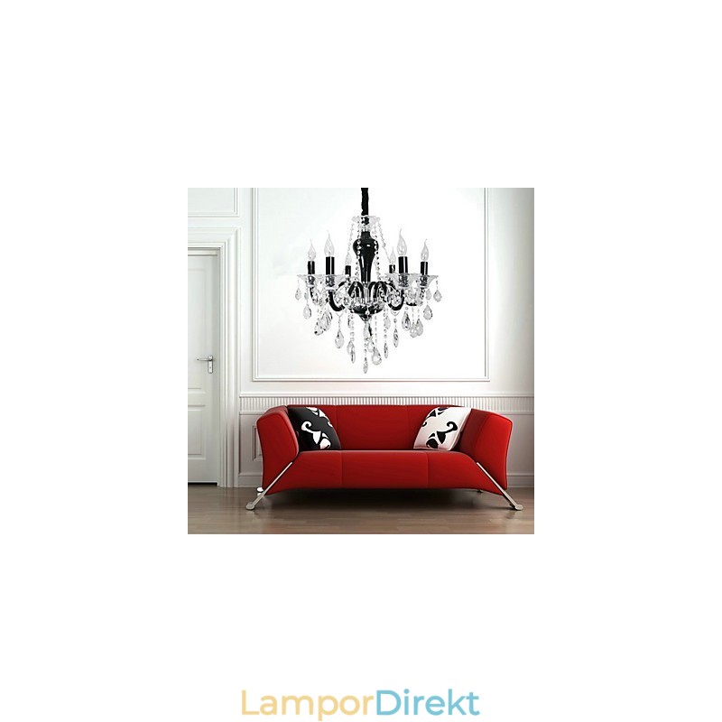 6 Ljus Kristallkrona I Svart Designaccent