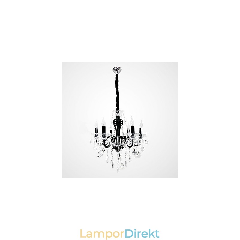 6 Ljus Kristallkrona I Svart Designaccent