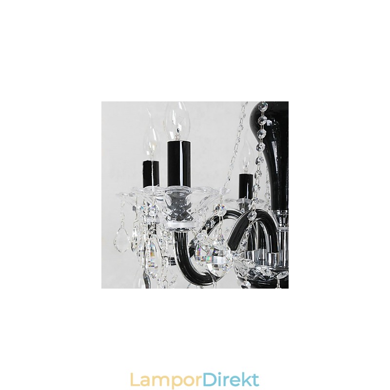 6 Ljus Kristallkrona I Svart Designaccent