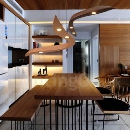 Modern Contemporary Wood 3 Light Pendel Light
