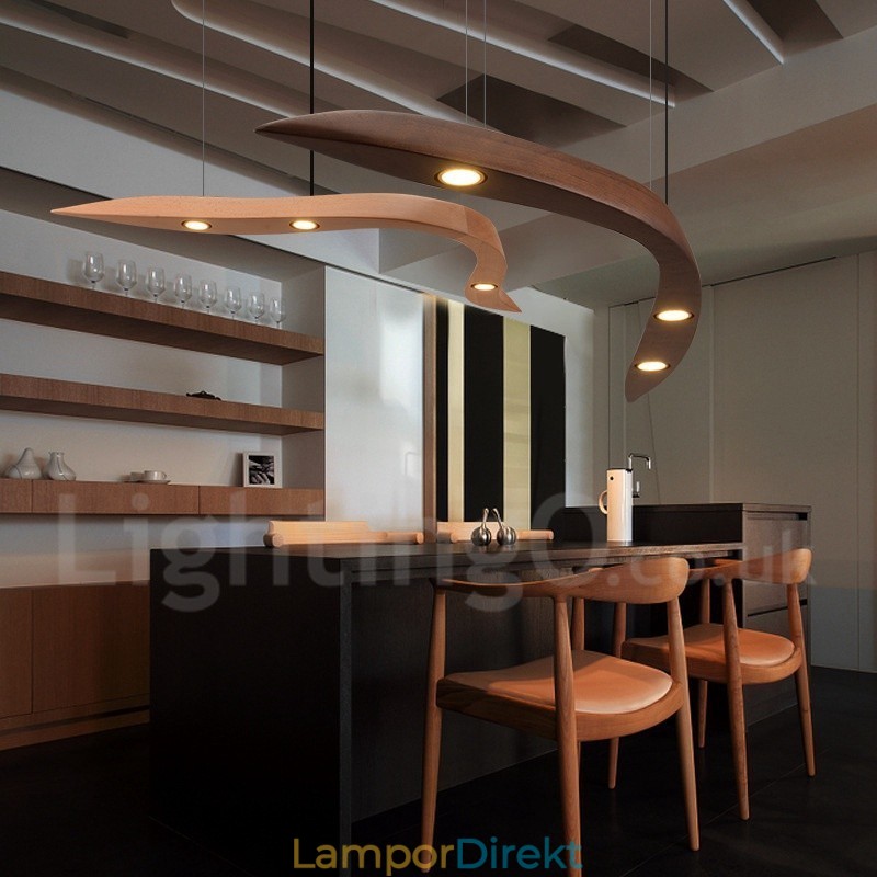 Modern Contemporary Wood 3 Light Pendel Light