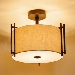 Rustik Lodge Metal Drum Pendellampa Med Tygskärm