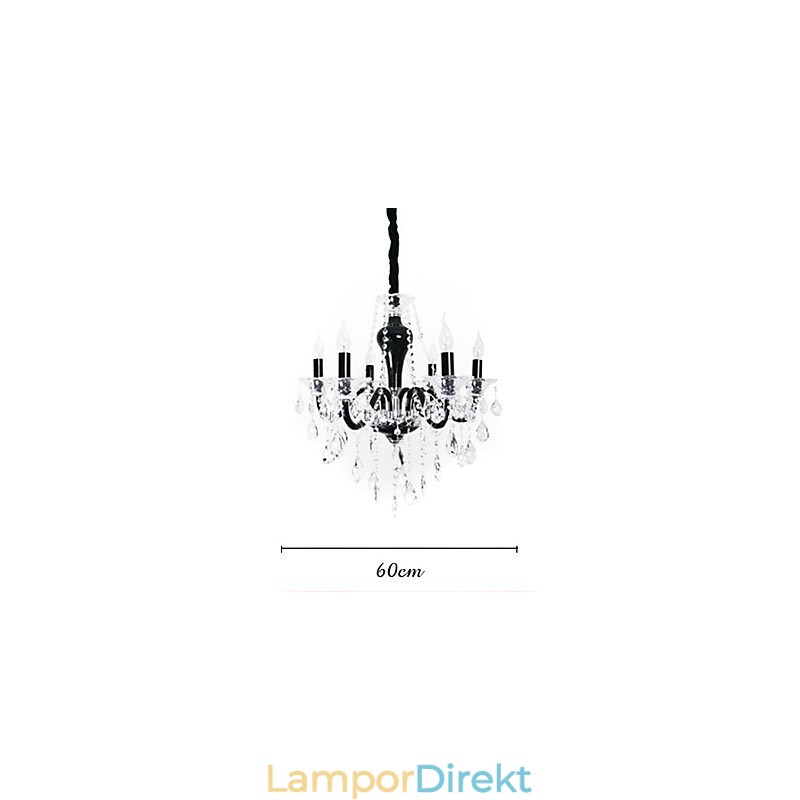 6 Ljus Kristallkrona I Svart Designaccent