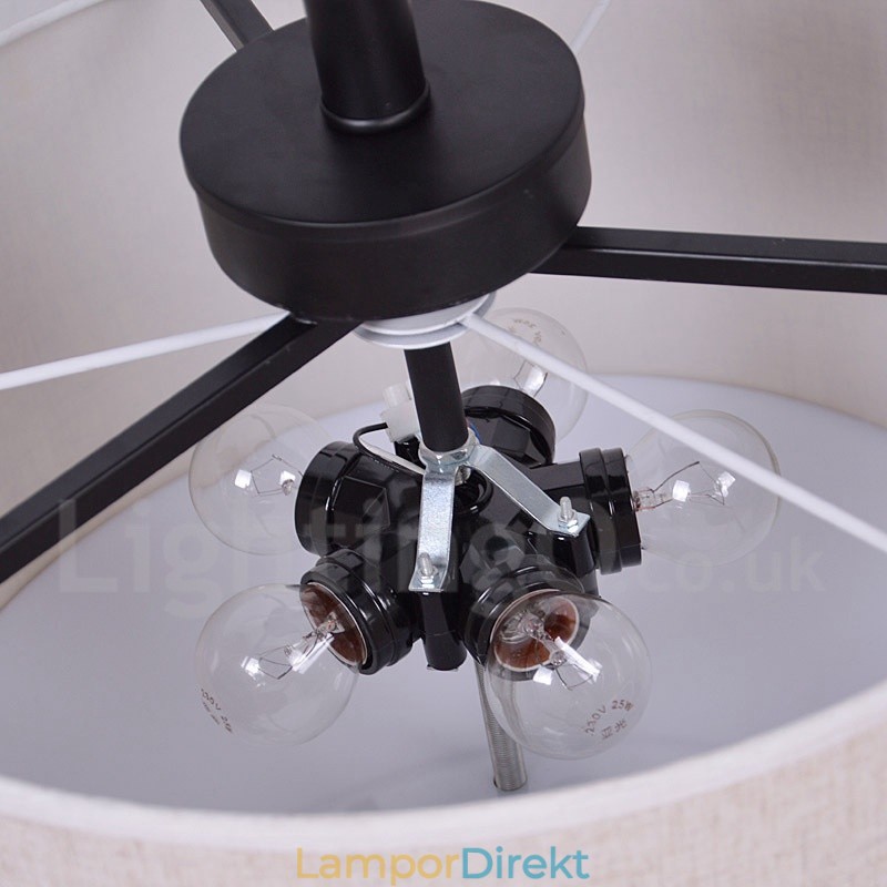 Rustik Lodge Metal Drum Pendellampa Med Tygskärm