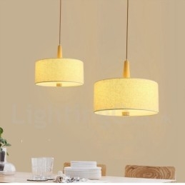 Trä Modern Contemporary Drum Pendellampa Med Tygskärm