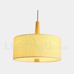 Trä Modern Contemporary Drum Pendellampa Med Tygskärm