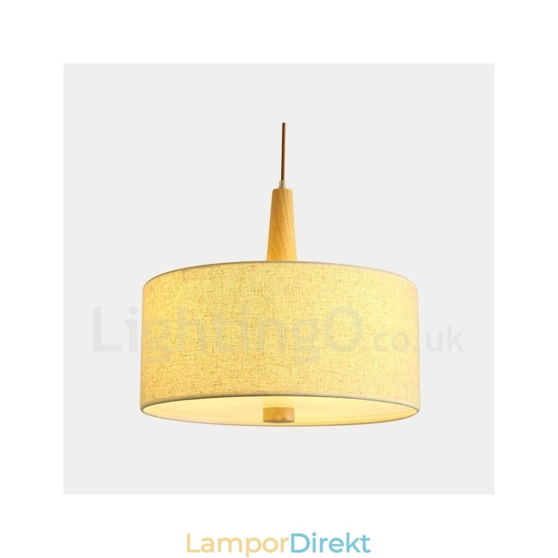 Trä Modern Contemporary Drum Pendellampa Med Tygskärm
