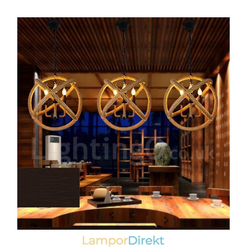Country Hemp Rope 3 Light Vintage Pendel Light