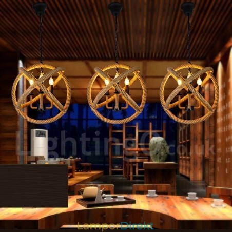 Country Hemp Rope 3 Light Vintage Pendel Light Country Hemp Rope 3 Light Vintage Pendel Light