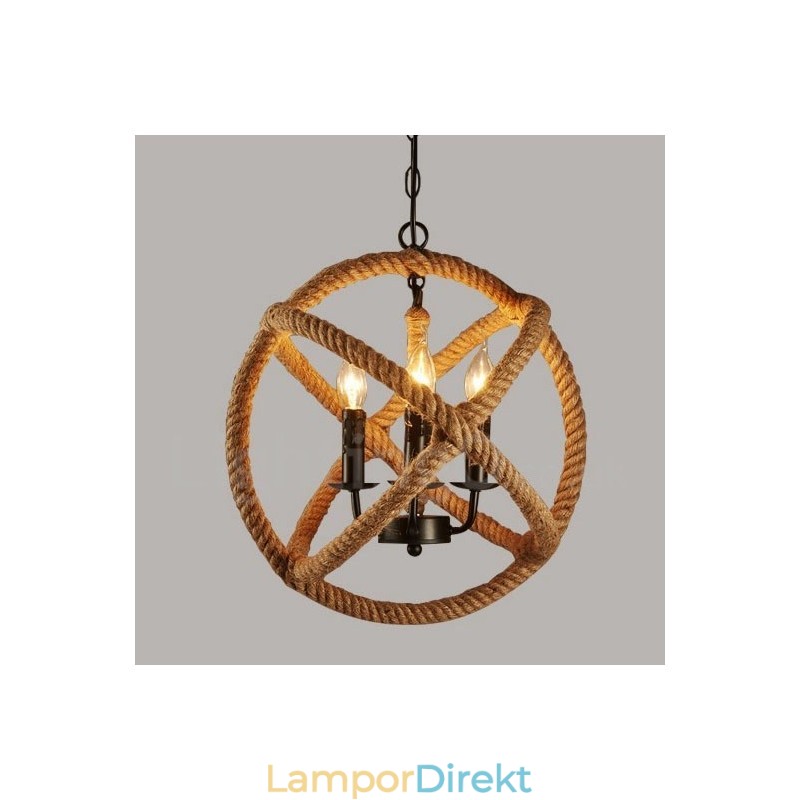 Country Hemp Rope 3 Light Vintage Pendel Light