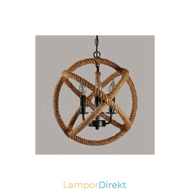 Country Hemp Rope 3 Light Vintage Pendel Light
