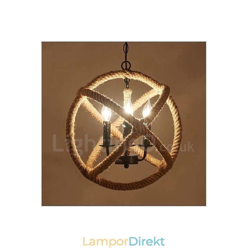 Country Hemp Rope 3 Light Vintage Pendel Light
