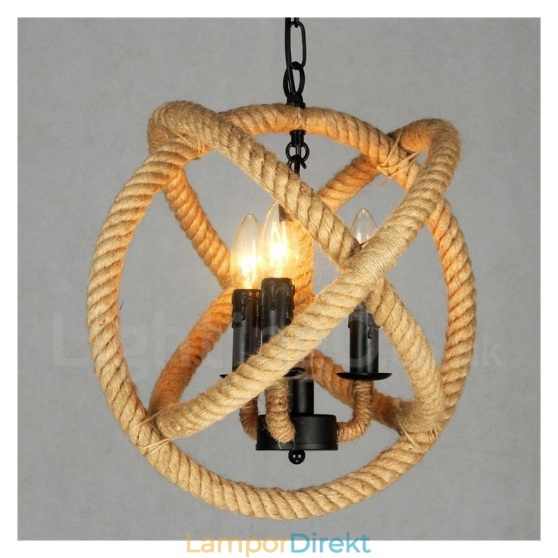 Country Hemp Rope 3 Light Vintage Pendel Light