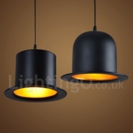 Black Metal Hat Shape 1 Light Retro Vintage Pendellampa