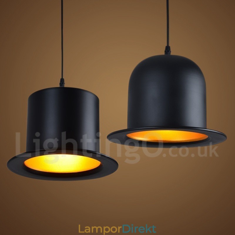 Black Metal Hat Shape 1 Light Retro Vintage Pendellampa