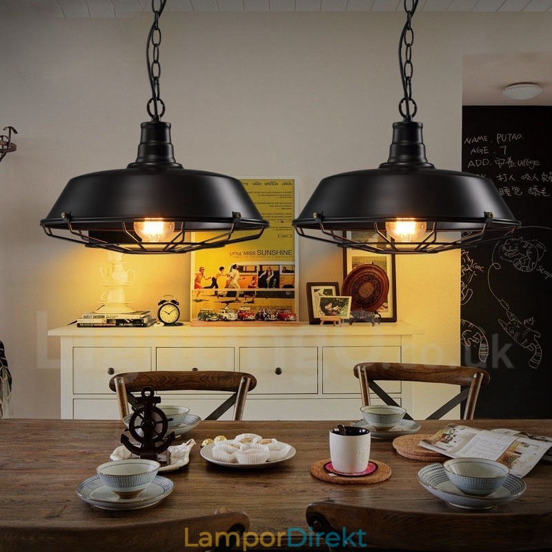 Retro Vintage Svart Metall Taklampa