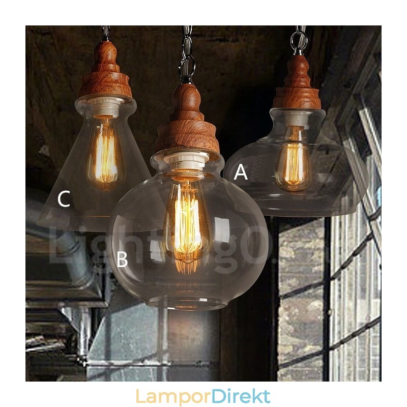 Retro Vintage Taklampa Med Glasskärmslampa