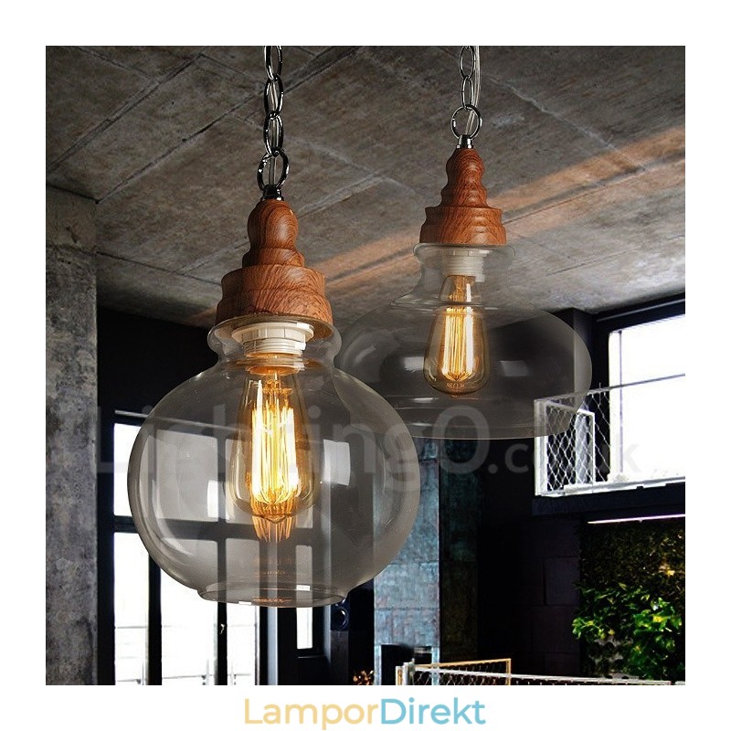 Retro Vintage Taklampa Med Glasskärmslampa