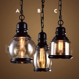 Retro Vintage Taklampa Med Glasskärmslampa