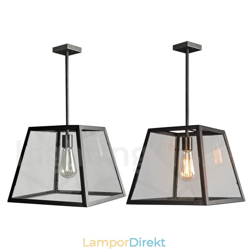 Vintage Metall Taklampa Med Glasskärm