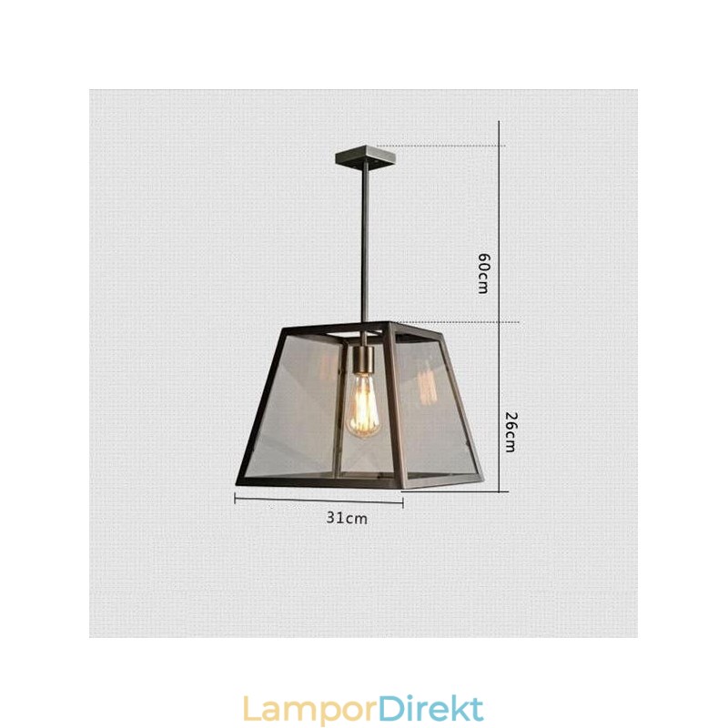 Vintage Metall Taklampa Med Glasskärm