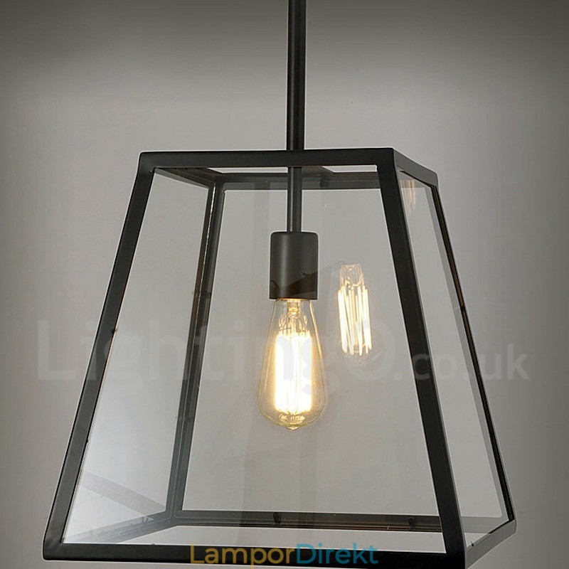 Vintage Metall Taklampa Med Glasskärm