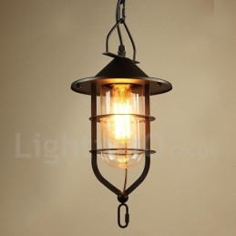 Vintage Metall Taklampa Med Glasskärm