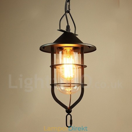 Vintage Metall Taklampa Med Glasskärm Vintage Metall Taklampa Med Glasskärm