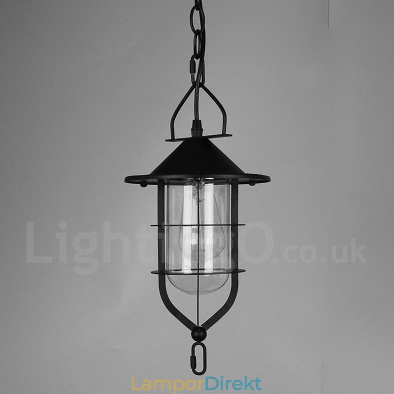 Vintage Metall Taklampa Med Glasskärm