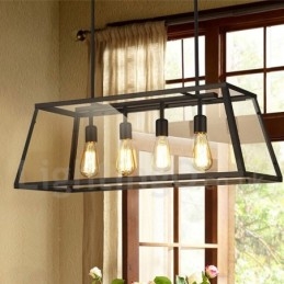 Rustic Lodge Vintage Metall Taklampa Med Glasskärm