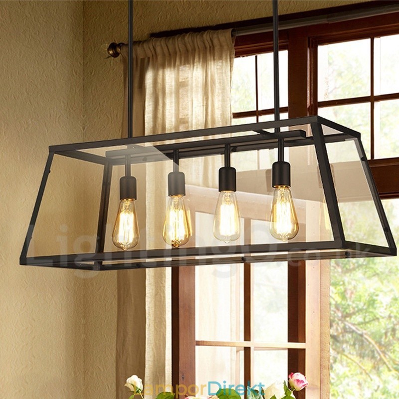 Rustic Lodge Vintage Metall Taklampa Med Glasskärm
